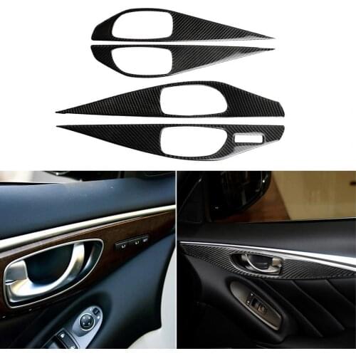 4Pcs Door Handle Panel Sticker Universal Dust Resistant Carbon Fiber Black Handle Panel Cover for Infiniti Q50 2014-2020 Left-ha