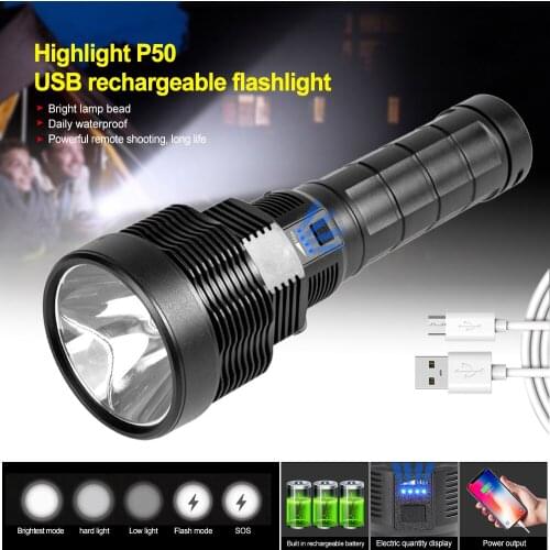 5 modes Outdoor USB rechargeable hunting flashlight waterproof electric display Torch Lamp LED P50 super bright camping lantern