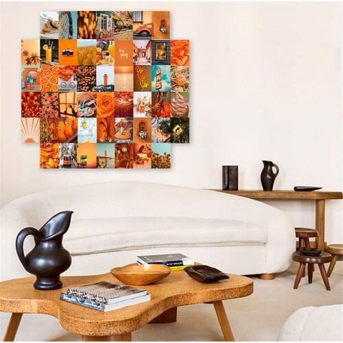 50Pcs Nordic Style Landscape Orange Theme Postcard Wall Paper Maple Aesthetic Series Picture for Wall Collage Set Home Decor Art
