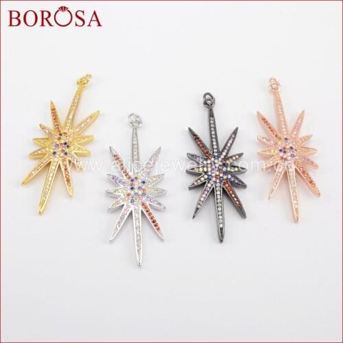 BOROSA Druzy CZ Micro Pave North Star Pendant Bead Zircon Crystal Pave Gold Black Silver Color Pendant Jewelry WX449