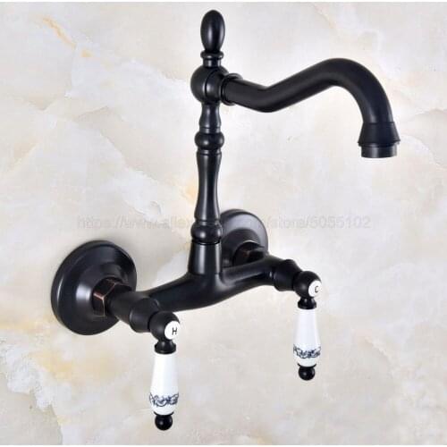 Oil Rubbed Bronze Kitchen Bathroom Basin Sink Faucet Vessel Tap Mixer Tap Dual Handles Wall Mounted znf832