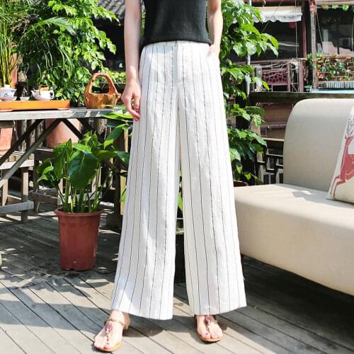 Summer New Drape Linen Wide-Leg Pants WomenS High-Waist Casual Trousers Large Size Thin Loose WomenS Pants