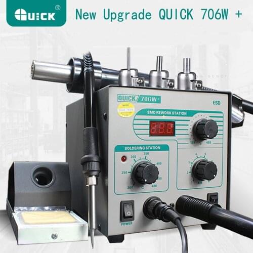 QUICK 706W + Digital display hot air gun + antistatic temperature welder lead free Repair Station 2 in 1 with 3 nozzles