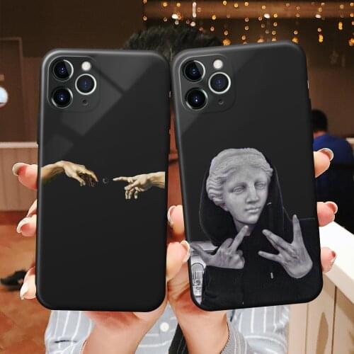 For iphone 12 11 Pro XS Max mini case Mona Lisa Art David Black silicone Phone Case cover For iPhone 6 6s 7 8 Plus XR SE2 case