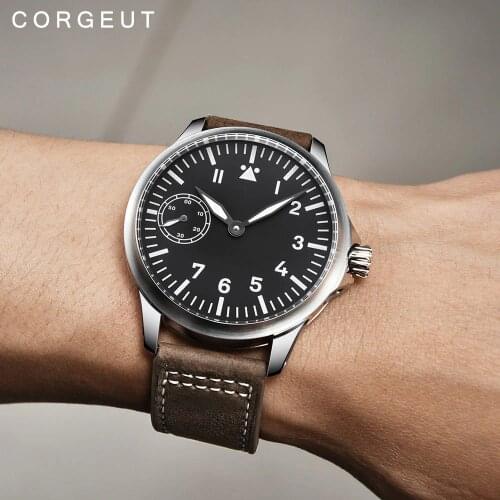 Corgeut Fashion Leather Top Mechanical Watch Men 17 Jewels Seagull 6497 Hand Winding Mechanical Watches Luminous Men Wristwatch