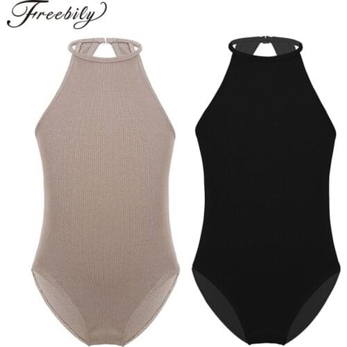 Children Ballet Dancewear Sleeveless Round Neckline Keyhole Back Ballet Tutu Dance for Girls Kids Gymnastics Leotard Bodysuit