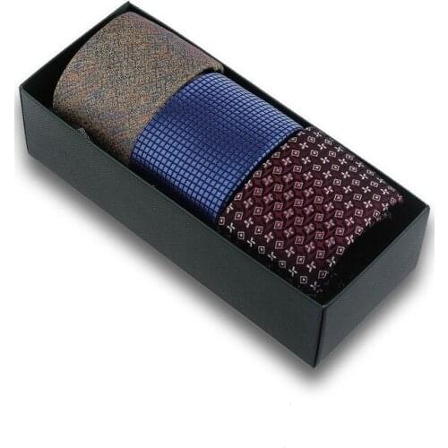 Yellow Blue Burgundy 3'lü Tie Men Gift Set 3 K357