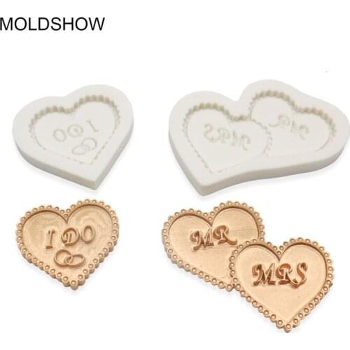 "I DO"/"MR&MRS"Font Lace Love Heart Shape Wedding Cake Decorating Baking Tools DIY Fondant Chocolate Soap Handmade Silicone Mold