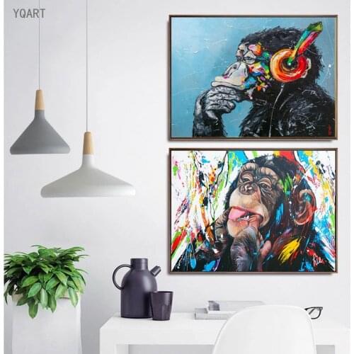 Cool Monkey Oil Paintings on Canvas Wall Art Animals Pictures Graffiti Artwork Printing for Modern Home Living Room Wall Decor