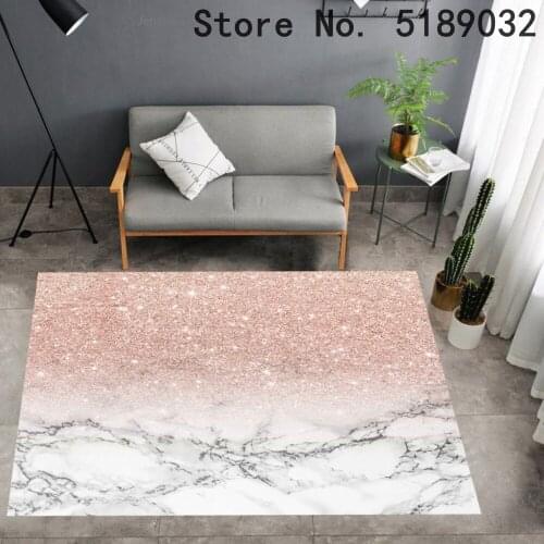 Ink Painting Area Rug Rose Gold Marble Abstract Gray and White Modern Artistic Home Decor Floor Rug Shiny Marble Decor Carpet
