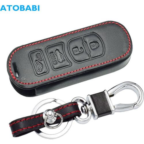 Leather Car Key Cover For Mazda CX-7 CX-9 MX-5 Miata 4 Buttons Smart Remote Fob Shell Protect Case Keychain Keys Bag Accessories