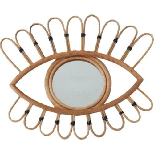 M17D Natural Rattan Decorative Wall Mirror Eye Makeup Mirrors Innovative Art Decoration for Dressing Bathroom Apartment