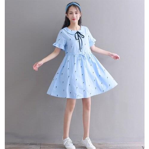 Fashion Women Summer Dresses Female Girls Cotton Linen Kawaii Sundress Casual Short Flare Sleeve Dress Elegant Princess Dress