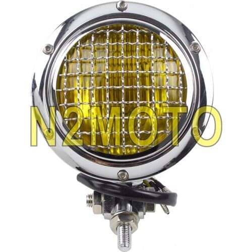 Motorcycle Chrome Amber Front Headllamp Head Light For Harley Cafe Racer Bobber Chopper Retro Grill Headlight For Honda Yamaha