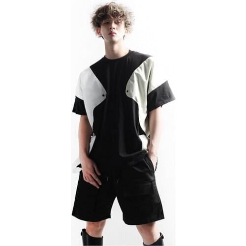 Mens fashion fashion contrast stitching loose short sleeve round neck T-shirt