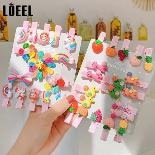 10-15Pcs/Pack Headwear Set Cartoon Headdress For Girls Hair Clip Mermaid Unicorn Hairpins Flower Headbands Kids Hair Accessories