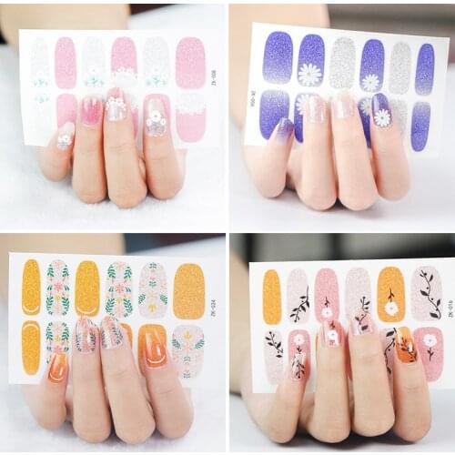 Nail Stickers Glitter Gradient Nail Wraps Strips Full Cover Nail Polish Sticker DIY Self-Adhesive Nail Art Decor with nail file