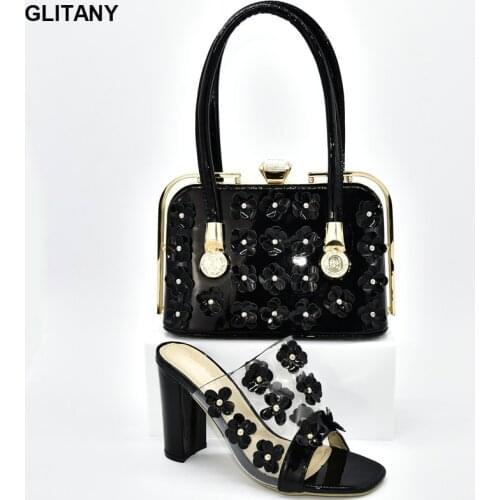 Latest African Wedding Italian Shoe and Bag Sets Decorate Metal Decoration Shoes Woman High Heel Shoe and Bag for Nigeria Party