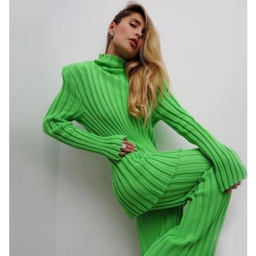 Fall clothes for women 2021 Winter Turtleneck Sweater 2 Piece Sets Long Sleeve Casual Outfits Women Sets Ribbed Knitted Trousers