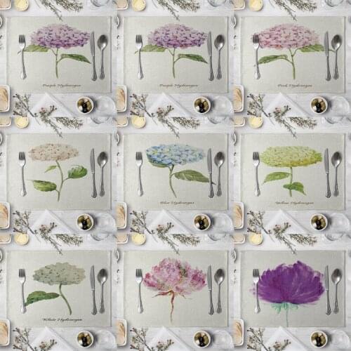 Nordic Flower Printing Placemat Cotton Linen Vintage Tableware Insulation Pad Coaster Dining Table Decoration