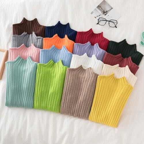 Pullover Sweater Knitted Women Winter High Neck Basic Slim Casual Ribbed Knit Top Autumn Clothes Woman Sweaters