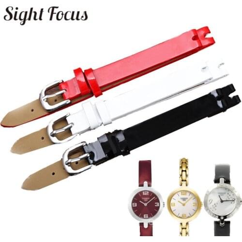 10mm Black White Red Patent Calfskin Leather Watch Bands Strap with Silver Pin Buckle for Tissot Flamingo T003 Lady Braelet Belt