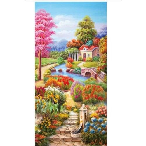 Needlework,Printed Cross stitch Kit,Sets For Embroidery Full Cross-Stitching Silk Cottage Landscape