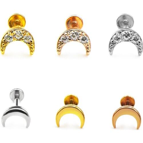 2Pcs Surgical Steel Cz Moon Labret Lip Ring Crystal Flower Ear Cartilage Tragus Helix Daith Earrings Piercing Body Jewelry