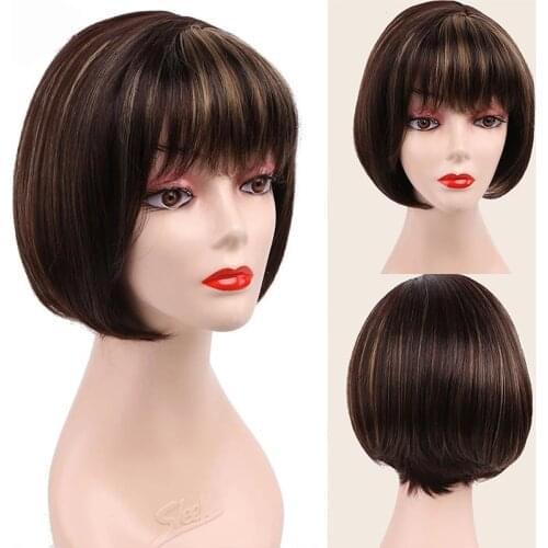 Synthetic short black yellow brown bob wig straight ombre cosplay wig