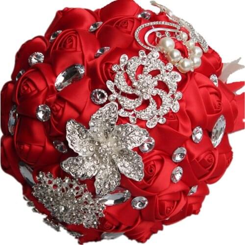 Satin Ribbon Wedding Bridal Bouquets Diamond Artificial Flower Wedding Accessories Sweet 15 Quinceanera Bouquets W228