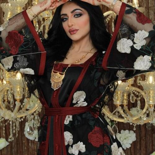 Embroidery Mesh Abaya Set Dress Dubai Arabic Turkish Noble Kaftan Long Dress Muslim Islamic Women Clothing African Clothes 2021