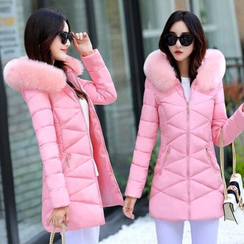 Winter Clothes Women 2021 Fur Collar Hooded Parkas Cotton Padded Jacket Female Thicken Warm Coat Jaqueta Feminina Inverno X700