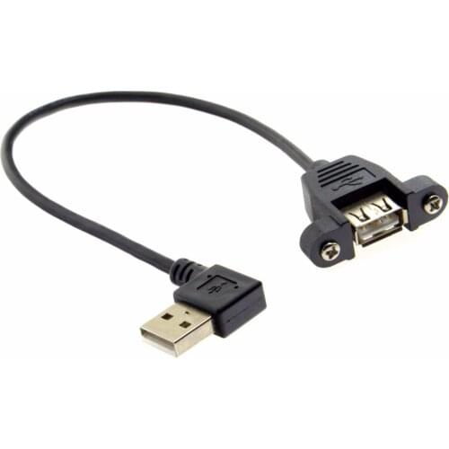 100pcs/lot 90 Degree Left Angled & Right Angled USB 2.0 A Male Connector to Female Extension Cable With Panel Mount Hole 20cm