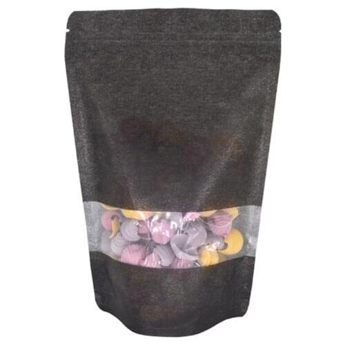 20pcs Black Cotton Paper Window Bag Coffee/Nuts/Tea Storage Ziplock Bag Snack Window Display Pouches Gift Bags