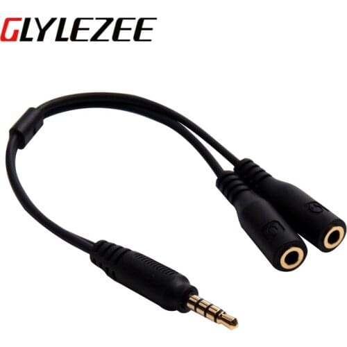 3.5mm Gold Plated Headphone Microphone Audio Splitter Cable 1 Male Plug to 2 Female Jacks Adapter Cable for Cellphone