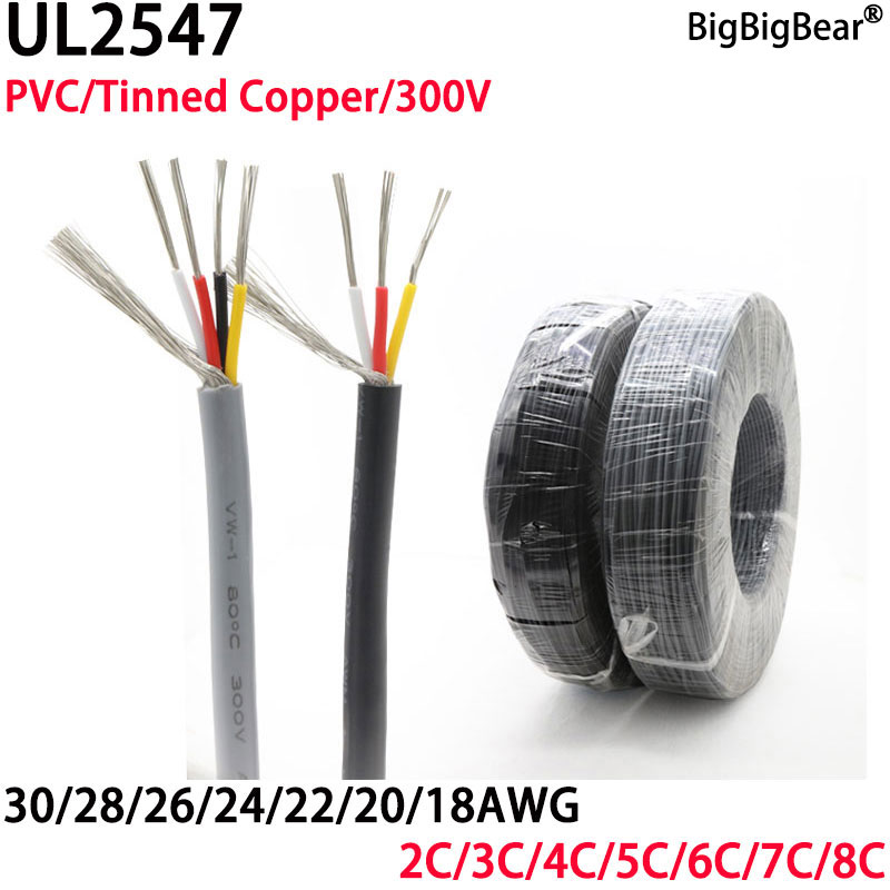 1M 28/26/24/22AWG UL2547 Shielded Signal Wire Copper Cable 2 3 4 5 6 7 8 Cores PVC Channel Audio Headphone Control Wire Line