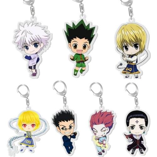 5pcs HUNTER×HUNTER GON·FREECSS Hisoka Killua Zoldyck Kurapika Leorio Figure Pendant Acrylic Key Ring toy KeyChain Charm Gifts