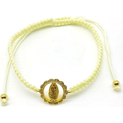 5pcs/lot Gold Filled CZ Religious Mary Virgin Connector Braided Rope Bracelets
