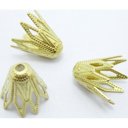 Brass bead caps Petal bead caps 9.5x5mm Floral charm 8mm Raw brass flower findings -50pcs R1412