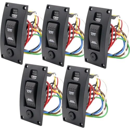 5xMarine Boat Bilge Pump Switch Panel Deck Cleaning Control Panel with Alarm