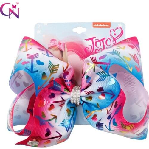 CN 8" Jojo Bows For Girls/Jojo Siwa Large Hair Bows Gold Foil Printed Bowknot Rhinestone Jumbo Hair Clips Hair Accessories