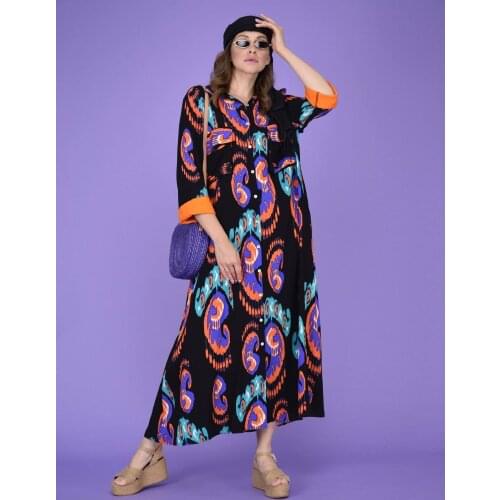 Bloom Pattern Long Cotton Fabric Summer Viscose Shirt Dress 2021 New Muslim Fashion Womens Clothing Collections
