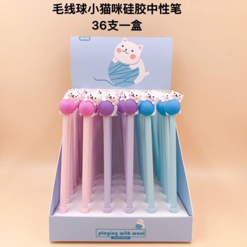 36pcs Kawaii Gel Pens Wool kitten black gel ink pens pens for writing Cute stationery office school supplies 0.5mm