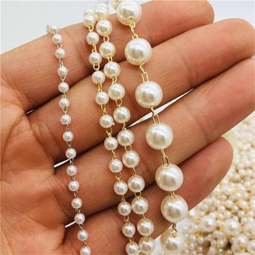 Julie Wang 1 Meter 3/4/6/8mm Plastic Man-made Pearl Bead Chain ABS Beads Jewelry Making Accessory Decor