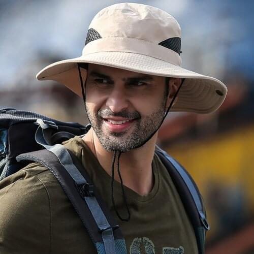 Outdoor Fishing Cap Mens Sun Hat Wide Eaves Anti-UV Beach Cap Womens Barrel Hat Summer Breathable Hiking Camping Cap