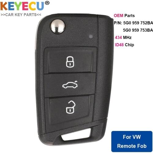 KEYECU OEM for Volkswagen MQB Golf for Skoda Octavia A7 Remote Key Fob 434MHz ID48 5G0959752BA / 5G0 959 752BA HU66