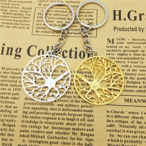 LPHZQH Hot Fashion Tree Of Life Key Chain Women Bag Pendant Key Ring Science Neuron Jewelery Christmas Gift Gold Color