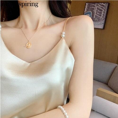 Women Halter Basic Cami Sleeveless Satin Beaded Silk Tank Tops Womens Summer Camisole Plus Size Shirts Spaghetti Strap Top