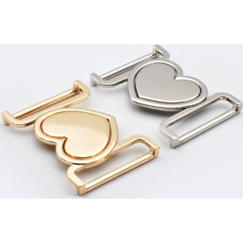Metal Alloy Heart Buckle Gold Sliver Black Decorative Belt Buckle 40mm Fastener for Coats Leather Craft Backpack Strap Webbing
