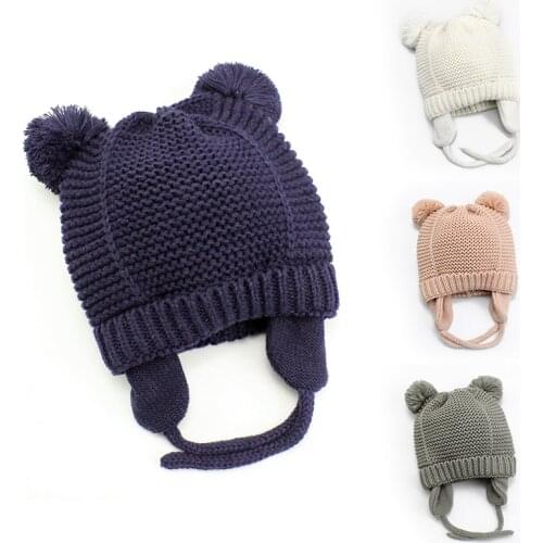Cute Knitted Pompom Baby Hat Cap Thick Warm Baby Girl Boy Hat Beanie Winter Ear Warm Kids Hat Baby Bonnet Muts For Newborn